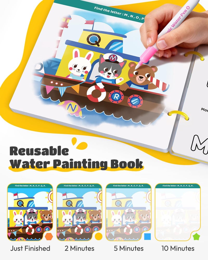JUPITEARTH Mess Free Coloring Book, Reusable Water Painting Book with 2 Refillable Water Pens 28 Pages, Travel Airplane Road Trip Activity for Toddlers - Image 5