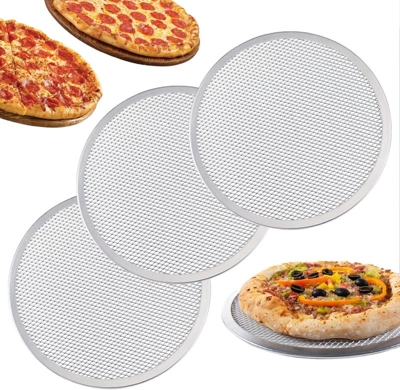 RHBLME 3 Pack Aluminum Alloy Pizza Baking Screen 12 Inch Pizza Screen RestaurantGrade Baking Screen for Oven Round Pizza Crisper Tray Pizza Baking Tray for Home Kitchen BBQ Seamless