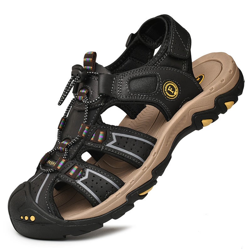 Men'S Leather Sandals Men'S Baotou Breathable Beach Shoes Men'S Outdoor River Tracing Casual Fashion Cowhide Men'S Shoes - Image 1