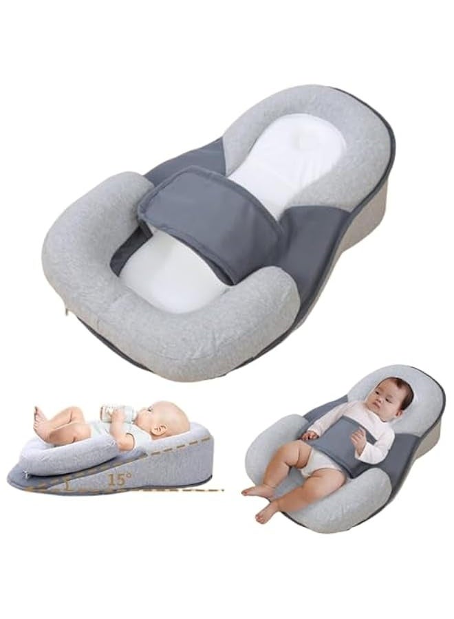 Baby Feeding Support Pillow, Anti Reflux Newborn Pillow, Reflux Breastfeeding Nursing Pad Mat for Reducing Spit-Up, Bottle Feeding (Grey) - Image 1