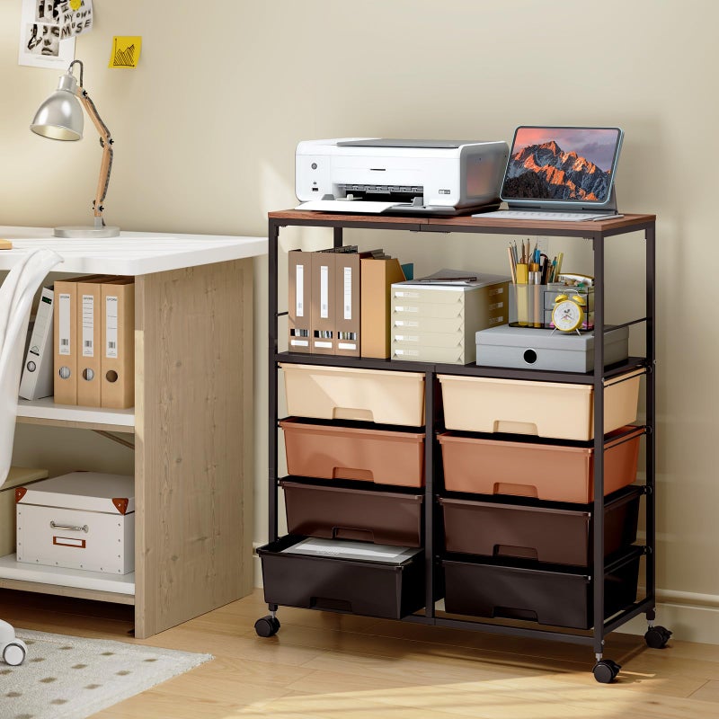 APEXCHASER Rolling cart with 8 drawers,Storage drawer cart with wooden tabletop,Lockable wheels organizer for homeschool, arts & crafts, classroom, office & creative spaces (Brown) - Image 3