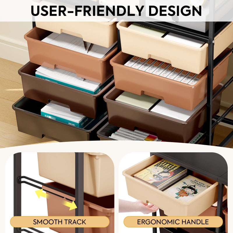 APEXCHASER Rolling cart with 8 drawers,Storage drawer cart with wooden tabletop,Lockable wheels organizer for homeschool, arts & crafts, classroom, office & creative spaces (Brown) - Image 5