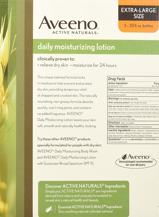 Aveeno Active Naturals Daily Moisturizing Lotion, New 2 Pack Of 20 Fl Ounce Pump, 1 Fl Ounce - Image 2