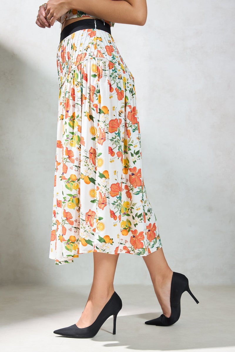 Virgio Floral Modal Floral Pintuck Skirt With Pleats for Women - Image 3
