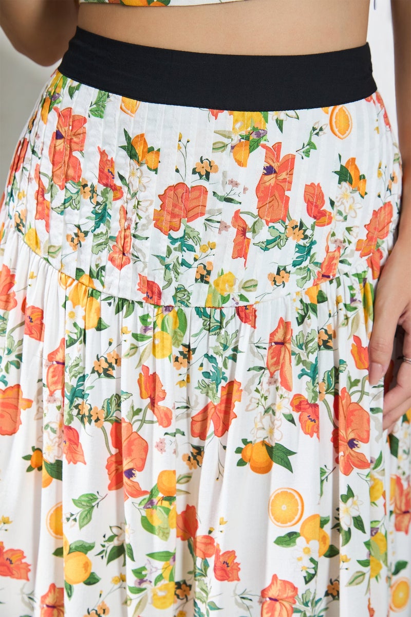 Virgio Floral Modal Floral Pintuck Skirt With Pleats for Women - Image 5