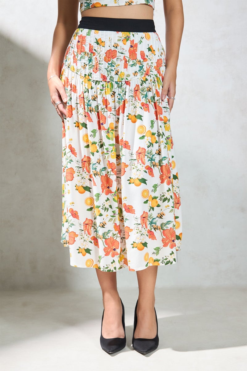 Virgio Floral Modal Floral Pintuck Skirt With Pleats for Women - Image 2