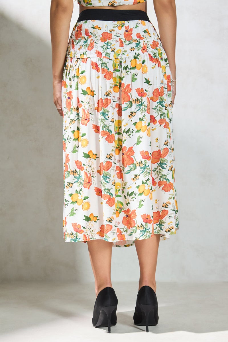 Virgio Floral Modal Floral Pintuck Skirt With Pleats for Women - Image 4