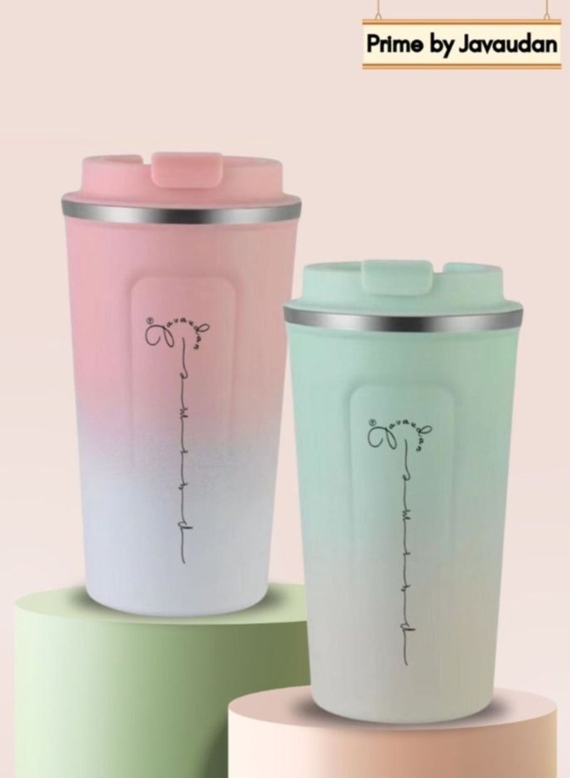 كوب قهوة للسفر من الفولاذ المقاوم للصدأ بطبقة مزدوجة وعازل للفراغ، كوب قهوة محمول 510 مل (قطعتين) - Image 1