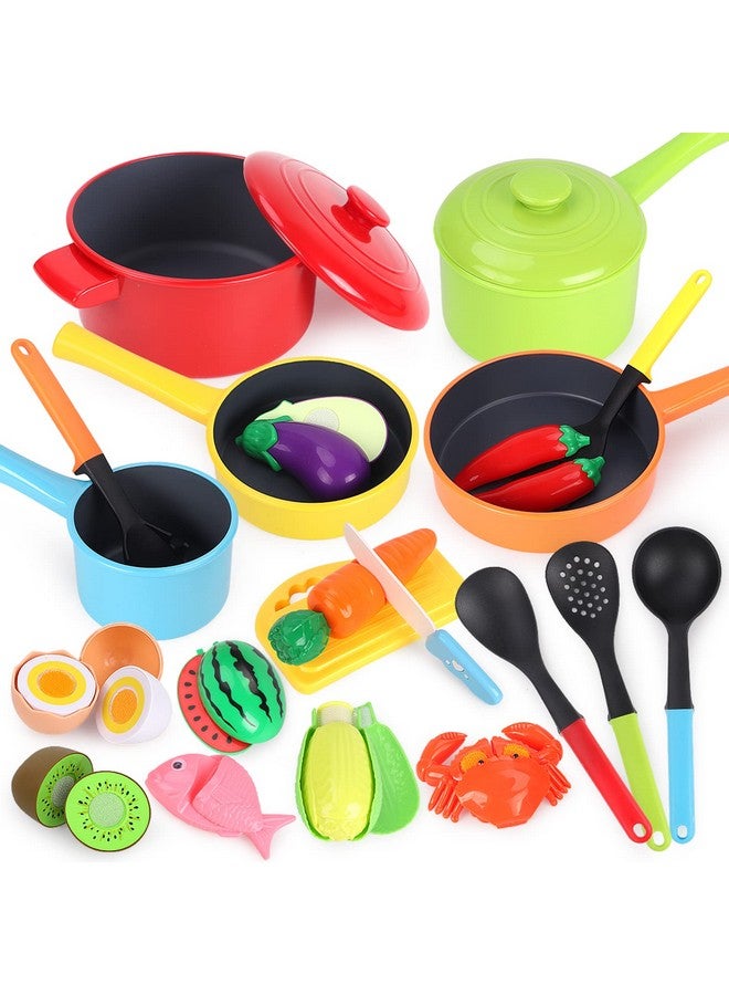 GILOBABY Play Kitchen Accessories, Play Food Sets for Kids Kitchen Playset with Pots and Pans Set, Cooking Utensils, Preschool Learning Education Toys for Toddlers, Birthday Gifts for Girls (Red) - Image 1
