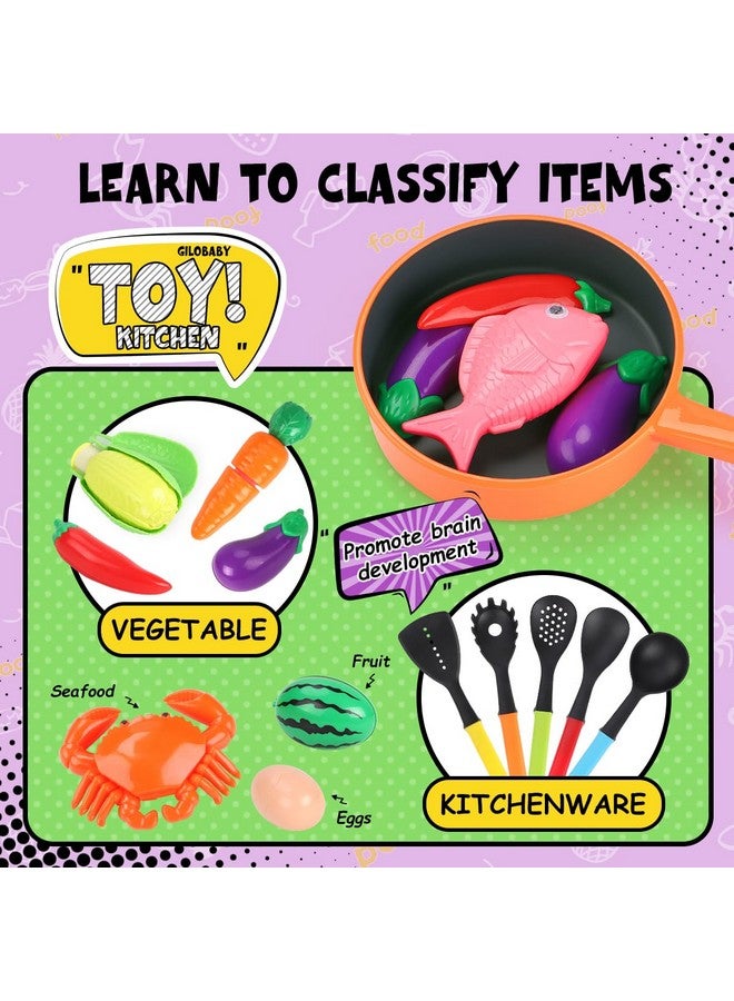 GILOBABY Play Kitchen Accessories, Play Food Sets for Kids Kitchen Playset with Pots and Pans Set, Cooking Utensils, Preschool Learning Education Toys for Toddlers, Birthday Gifts for Girls (Red) - Image 3