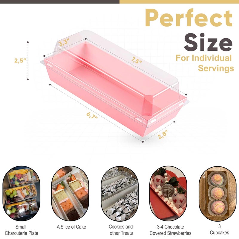 Leafiew 50 Pack 7.5x3.3 Inches Small Clear Treat Boxes-Dessert Boxes To Go-Disposable Paper Mini Containers for Cookie, Cake Slice, Charcuterie, Bakery, Pastry, Strawberry, Baked Goods Packaging(Pink) - Image 2