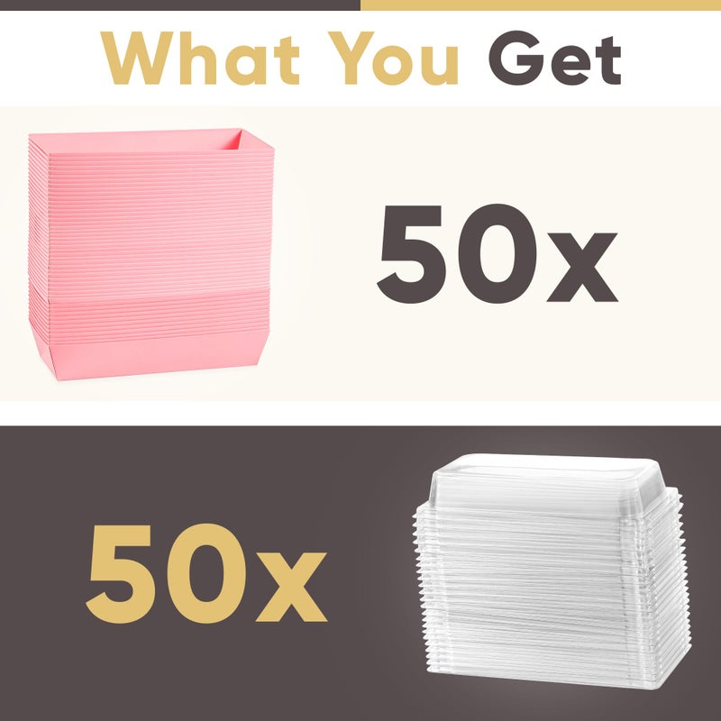 Leafiew 50 Pack 7.5x3.3 Inches Small Clear Treat Boxes-Dessert Boxes To Go-Disposable Paper Mini Containers for Cookie, Cake Slice, Charcuterie, Bakery, Pastry, Strawberry, Baked Goods Packaging(Pink) - Image 3
