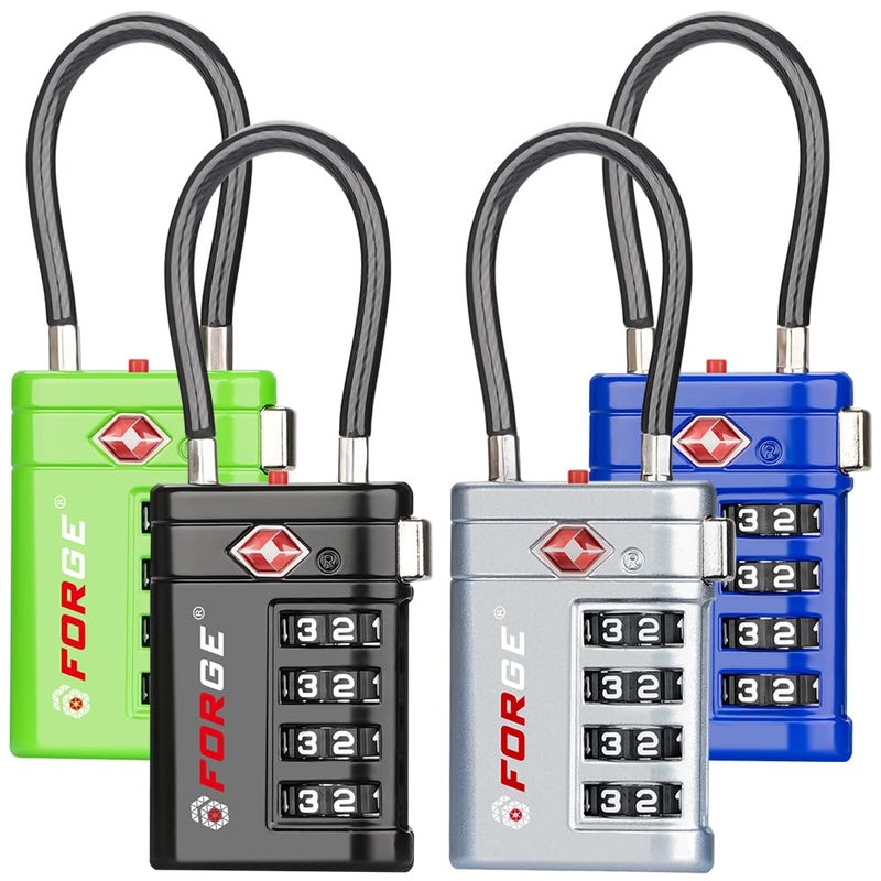 أقفال أمتعة Forge معتمدة من TSA – أقفال سفر TSA برمز مكوّن من 4 أرقام مع TSA008، ومؤشر تنبيه عند الفتح، وهيكل من سبيكة الزنك للأمتعة وحقيبة السفر وحقيبة الظهر وغير ذلك، أسود 2 PK، أقفال كابل - Image 1