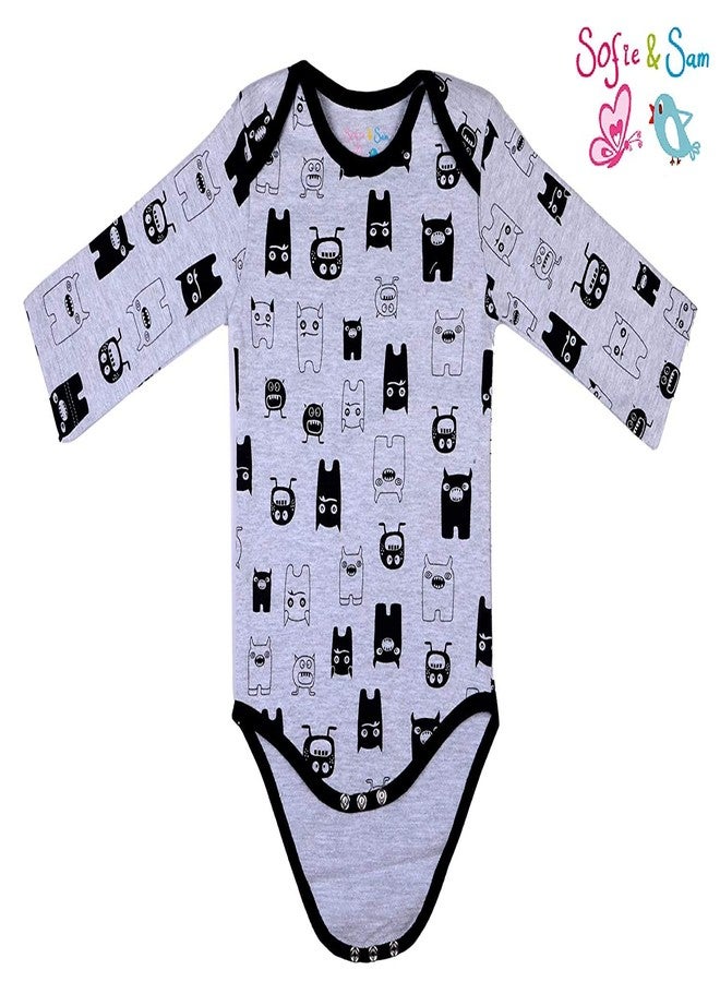 Sofie & Sam Premium Cotton 1 Pc Baby Romper Full Sleeves (3-6) Months - Monster/Black - Image 2