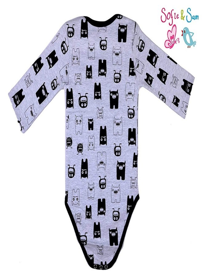 Sofie & Sam Premium Cotton 1 Pc Baby Romper Full Sleeves (3-6) Months - Monster/Black - Image 3