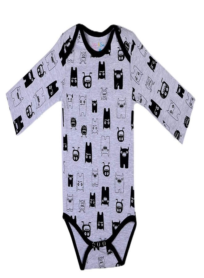 Sofie & Sam Premium Cotton 1 Pc Baby Romper Full Sleeves (3-6) Months - Monster/Black - Image 1