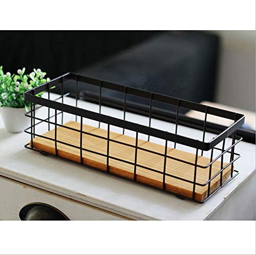 KiaoTime Metal Wire Storage Organizer Bin Basket, Home Kitchen Restaurant Coffee Bar Station Counter Sugar Sweetener Tea Packets Holder, Rustic Style Wire Grid Wooden Base Organizing Basket - Image 2