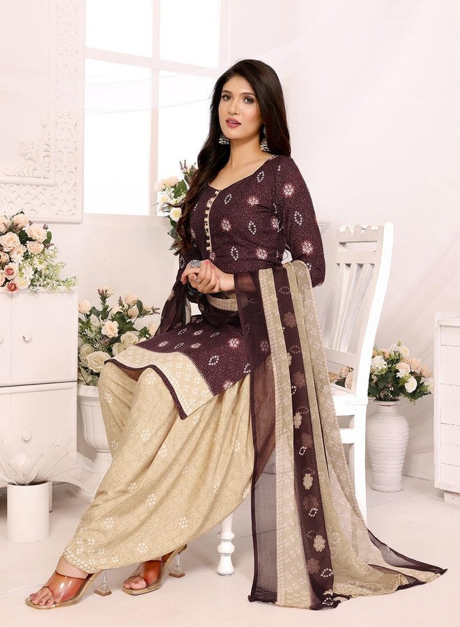 Yashika Women's Printed Dress Material - Unstitched Crepe Fabric Kurti, Pants & Dupatta Set (AZ-YS-P4-CHILPA MAROON) - Image 3
