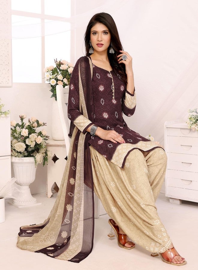 Yashika Women's Printed Dress Material - Unstitched Crepe Fabric Kurti, Pants & Dupatta Set (AZ-YS-P4-CHILPA MAROON) - Image 4