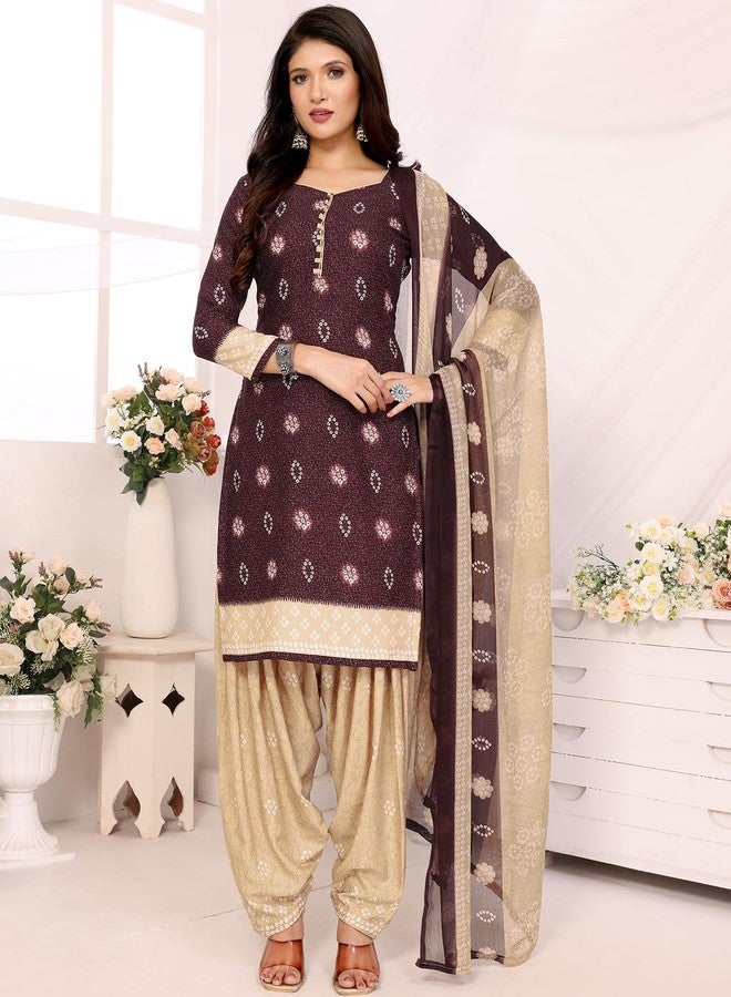 Yashika Women's Printed Dress Material - Unstitched Crepe Fabric Kurti, Pants & Dupatta Set (AZ-YS-P4-CHILPA MAROON) - Image 2