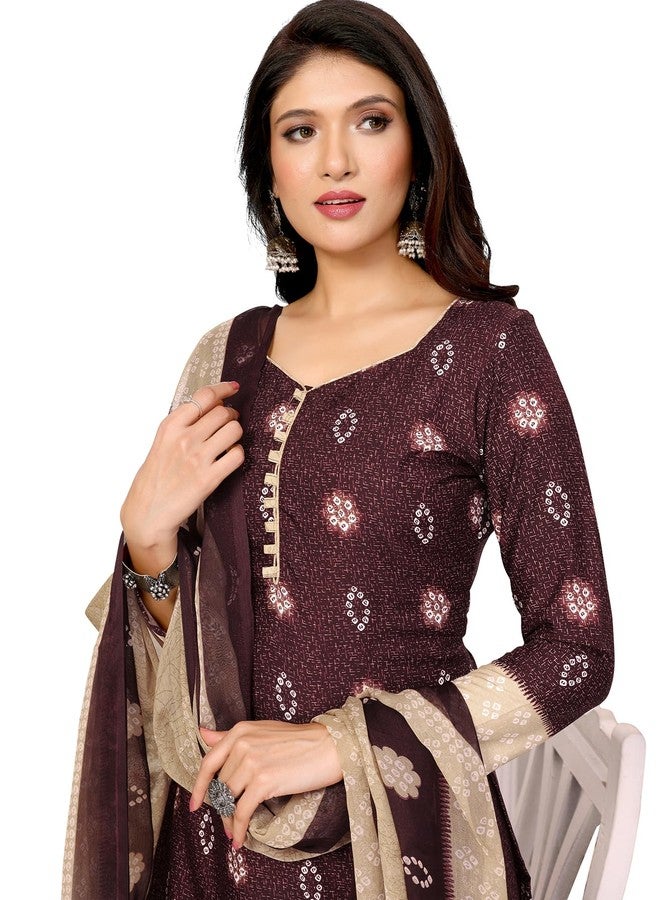 Yashika Women's Printed Dress Material - Unstitched Crepe Fabric Kurti, Pants & Dupatta Set (AZ-YS-P4-CHILPA MAROON) - Image 1