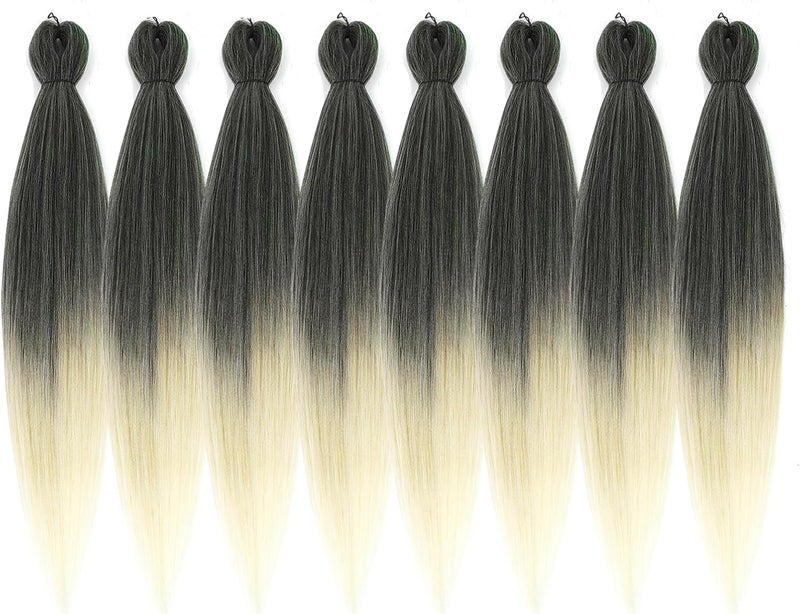 Difunee Pre-stretched Braiding Hair - 24 Inch 8 Packs Ombre 613 Long Braiding Hair For Twist or Box Braids, Yaki Texture Hot Water Setting Synthetic Braiding Hair Extensions (24 Inch, T-613-8P) - Image 1