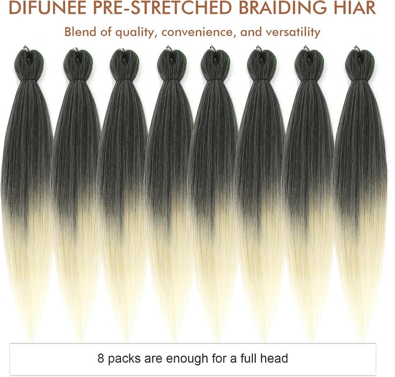 Difunee Pre-stretched Braiding Hair - 24 Inch 8 Packs Ombre 613 Long Braiding Hair For Twist or Box Braids, Yaki Texture Hot Water Setting Synthetic Braiding Hair Extensions (24 Inch, T-613-8P) - Image 5