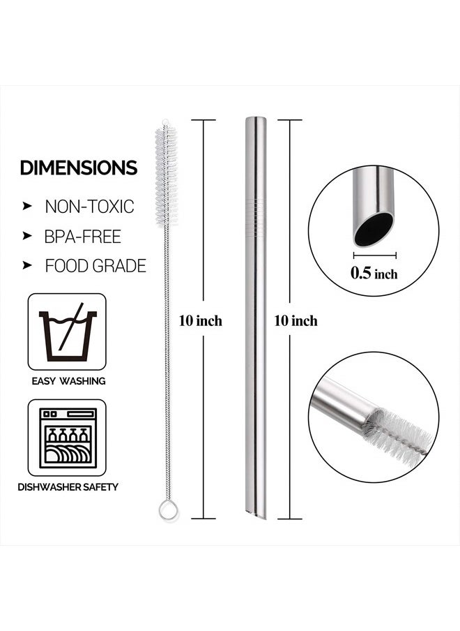 Hiware - [Angled Tips] 5 Pcs 10" Reusable Bubble Tea Straws & Smoothie Straws, 0.5" Wide Stainless Steel Straws, Metal Straws for Bubble Tea/Tapioca Pearl, Milkshakes, Jumbo Drinks | 2 Cleaning Brushes - Image 1