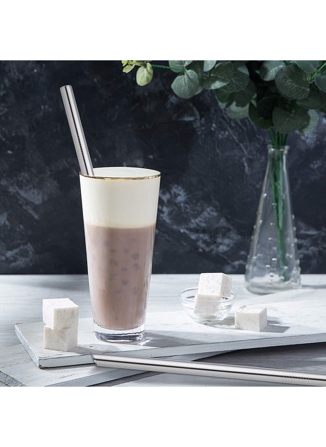 Hiware - [Angled Tips] 5 Pcs 10" Reusable Bubble Tea Straws & Smoothie Straws, 0.5" Wide Stainless Steel Straws, Metal Straws for Bubble Tea/Tapioca Pearl, Milkshakes, Jumbo Drinks | 2 Cleaning Brushes - Image 1