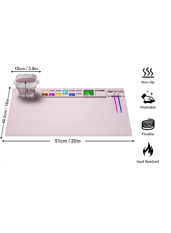 Cool Baby Silicone Painting Mat, Kids Painting Mat 51 * 40.5cm, Silicone Art Mat with Foldable Cleaning Cup, Handmade Erasable Washable, for Painting, Art, Handmade, Make Mold, and DIY Creations(Pink) - Image 2