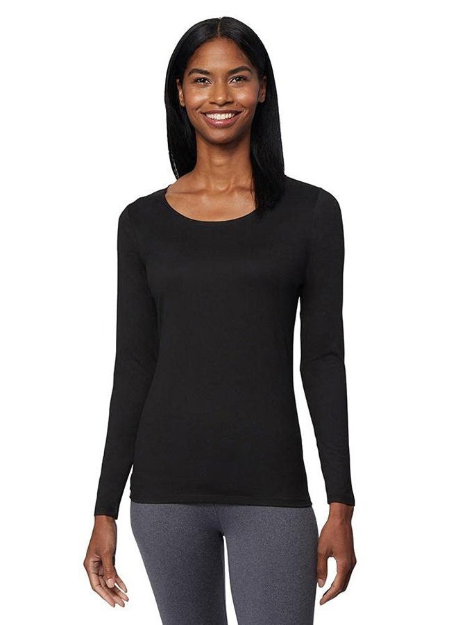 32 Degrees Heat Womens Ultra Soft Thermal Lightweight Baselayer Scoop Neck Long Sleeve Top, Black, X-Small - Image 1