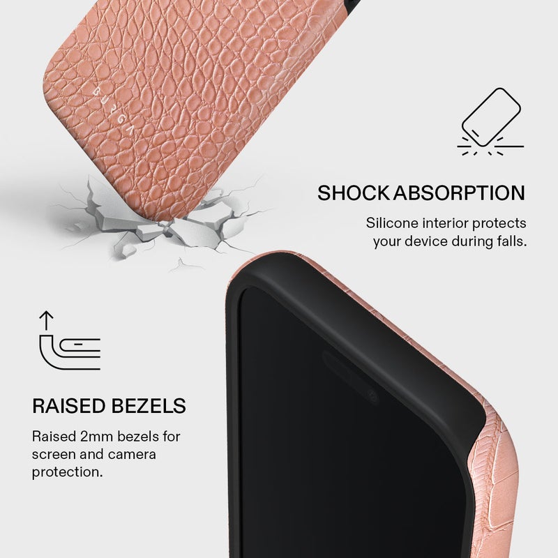 بورجا جراب آيفون  برو وردي تمساح فاخر متوافق مع طبقة مزدوجة هجينة صلبة + حماية سيليكون - غطاء جوال مقاوم للخدش والصدمات - Image 4