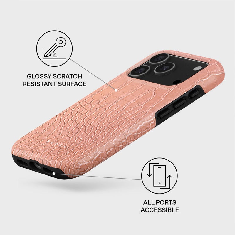 بورجا جراب آيفون  برو وردي تمساح فاخر متوافق مع طبقة مزدوجة هجينة صلبة + حماية سيليكون - غطاء جوال مقاوم للخدش والصدمات - Image 3