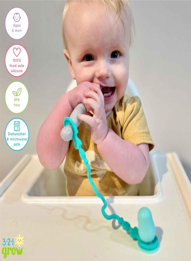 321 Grow • Easy Learn Baby Spoon & Tether Set • Baby Spoon with Tether for Babies and Toddlers • Keeps Spoon Off Floor • Ages 6 mo+ • Dishwasher Safe (Penguin, Plum) - Image 4
