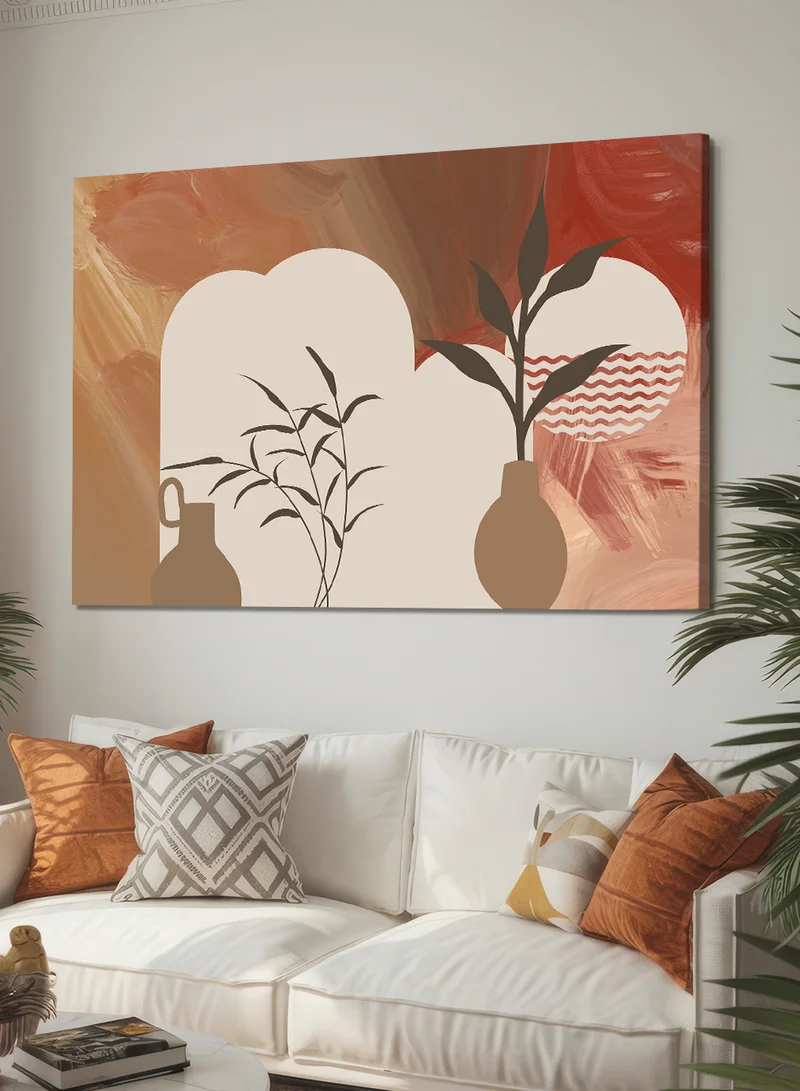LOWHA Canvas Wall Art Stretched Over Wooden Frame with Plant Leaves Abstract Design