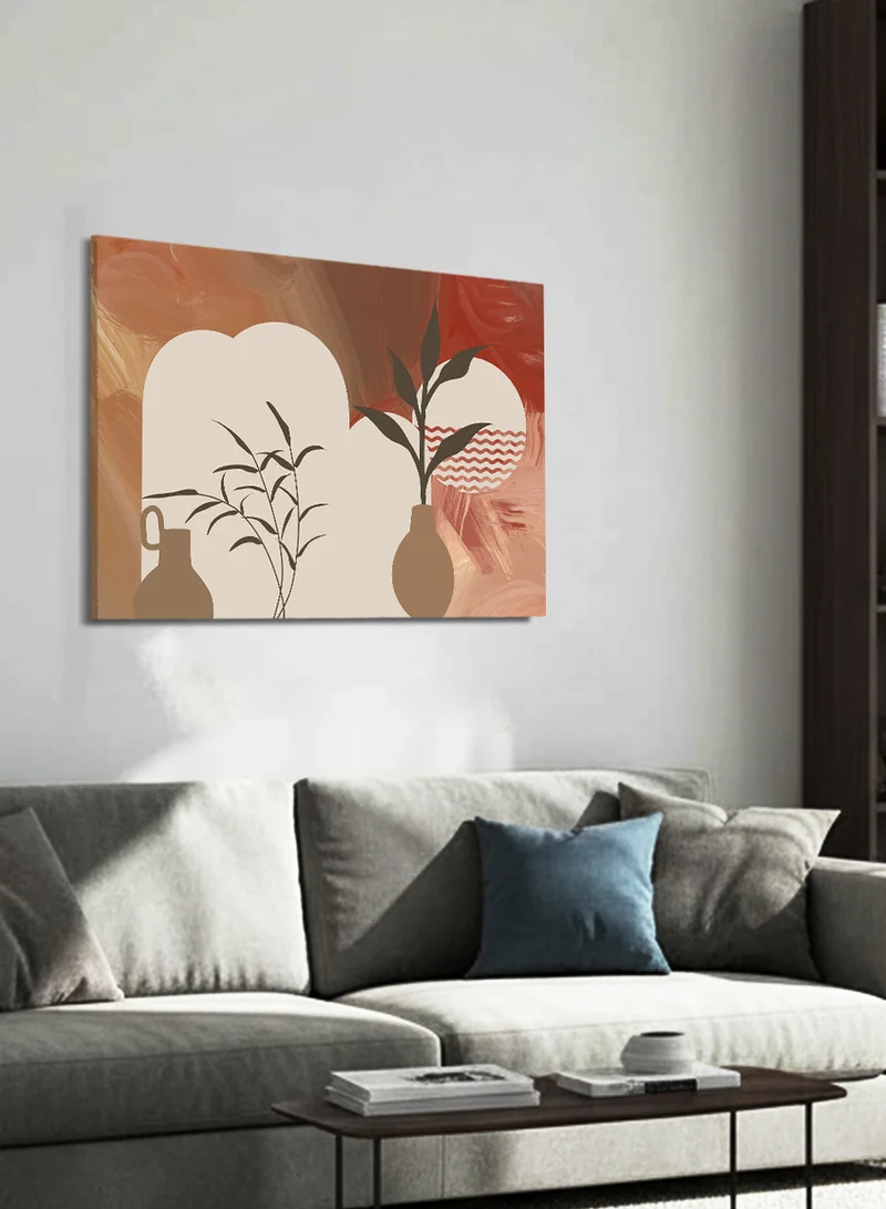 LOWHA Canvas Wall Art Stretched Over Wooden Frame with Plant Leaves Abstract Design
