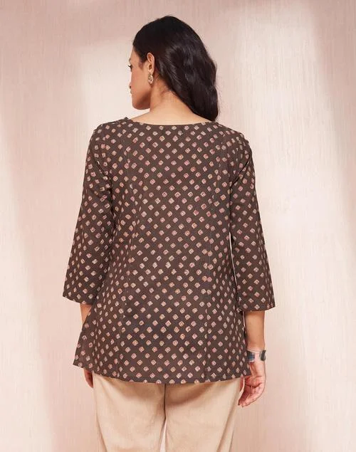 Fabindia  Brown Cotton Dabu Printed Short Kurta for Women | Best Price UAE