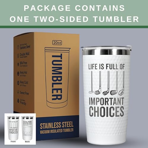 HUNIGIFT Golf Gifts for Men, Grandpa, Uncle, Golfer, Boss, Dad, Husband, Him, Boyfriend - Grandpa Uncle Gifts - Birthday, Christmas Gift for Golfers Men - 20 Oz Life Full Of Important Choices Tumbler - Image 2