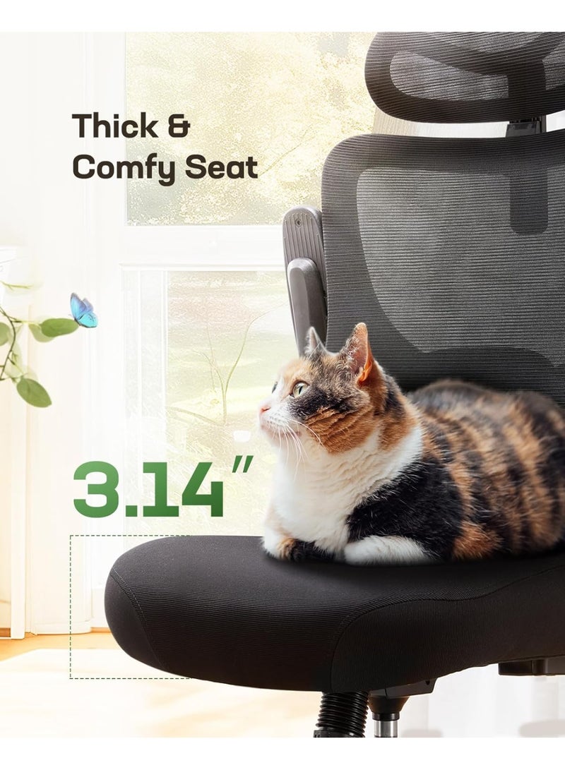 Ergonomic Office Chair, Computer Gaming Chair with Mesh Lumbar and Armrests Support, Height Adjustable Desk Swivel Seat with Wheels for Home Office Desk Study Working Gaming (Black，V3) - Image 4