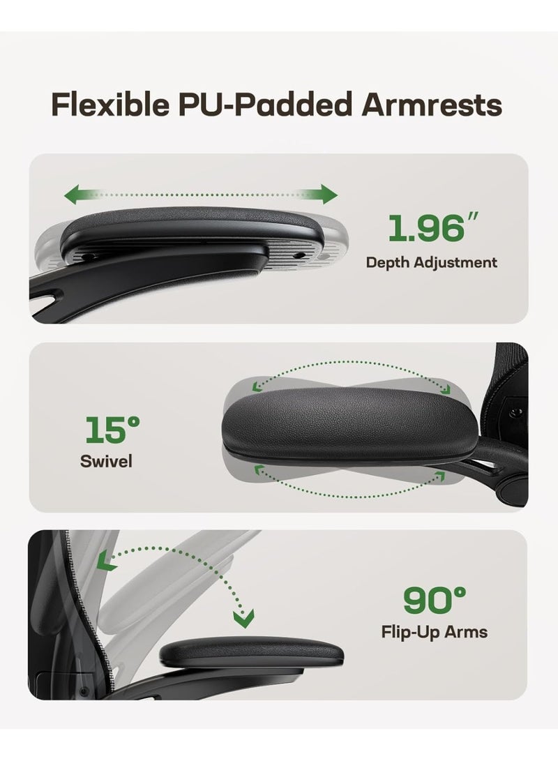 Ergonomic Office Chair, Computer Gaming Chair with Mesh Lumbar and Armrests Support, Height Adjustable Desk Swivel Seat with Wheels for Home Office Desk Study Working Gaming (Black，V3) - Image 5