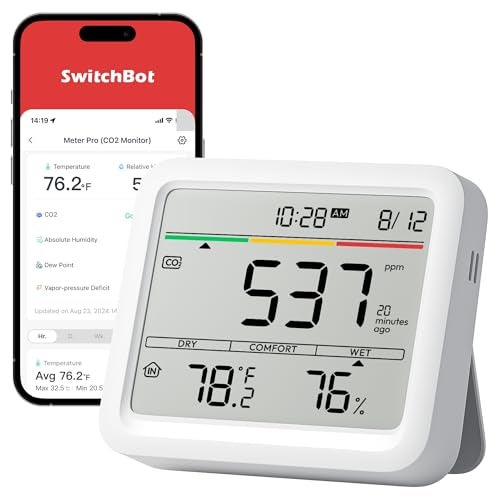 SwitchBot CO2 Detector, Air Quality Monitor Indoor, CO2 Monitor for CO2/TEMP/Humidity, Portable Carbon Dioxide Detector for Home/Car/Office/Greenhouse - Image 1