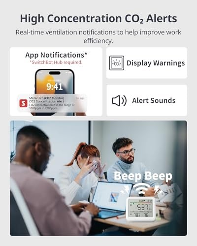 SwitchBot CO2 Detector, Air Quality Monitor Indoor, CO2 Monitor for CO2/TEMP/Humidity, Portable Carbon Dioxide Detector for Home/Car/Office/Greenhouse - Image 4