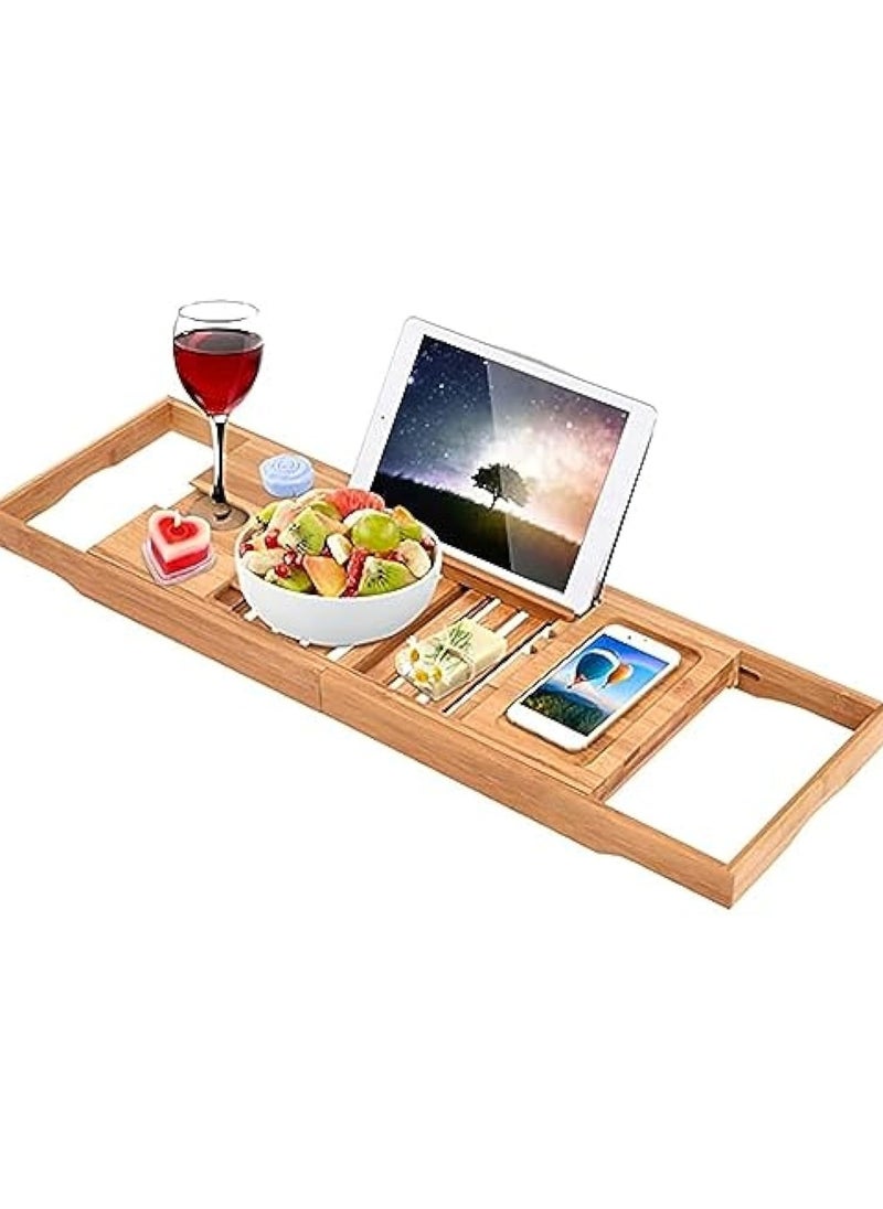 Hihonor Bathtub Tray Bamboo Bathtub Stand Holder Adjustable Bath Tray With Extendable Luxury Book Rest, Device Tablet, Kindle, Ipad, Smart Phone Tray For A Home Spa Experience, Yellow  - Image 1