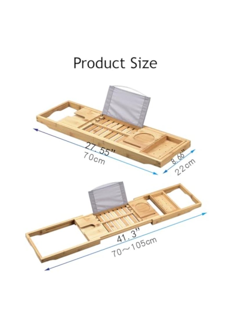 Hihonor Bathtub Tray Bamboo Bathtub Stand Holder Adjustable Bath Tray With Extendable Luxury Book Rest, Device Tablet, Kindle, Ipad, Smart Phone Tray For A Home Spa Experience, Yellow  - Image 2