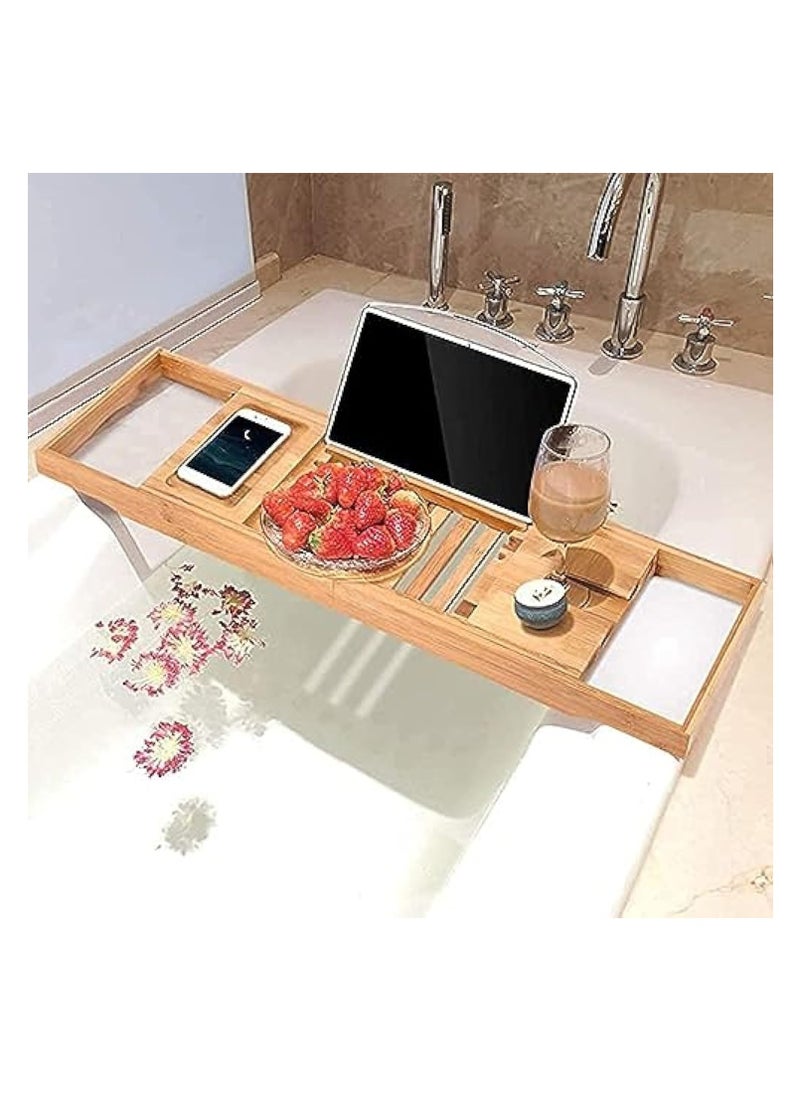 Hihonor Bathtub Tray Bamboo Bathtub Stand Holder Adjustable Bath Tray With Extendable Luxury Book Rest, Device Tablet, Kindle, Ipad, Smart Phone Tray For A Home Spa Experience, Yellow  - Image 3