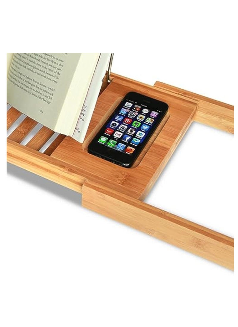 Hihonor Bathtub Tray Bamboo Bathtub Stand Holder Adjustable Bath Tray With Extendable Luxury Book Rest, Device Tablet, Kindle, Ipad, Smart Phone Tray For A Home Spa Experience, Yellow  - Image 5