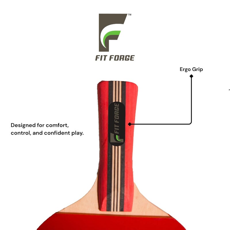 FIT FORGE Table Tennis Racket Set | 7 Ply Wood 2 TT Bat and 3 Star Training Balls - Image 3