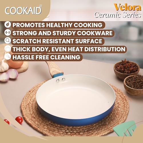 COOKAID Ceramic Frying Pan 1.5 Litre 24cm | Velora Fry Pan Non Stick Coating | Aluminium OmlettePan Steel Cookware Fish-Pan for Cooking | Cooktops Home/Kitchen FryPans | ISI Certified | Easy to Clean - Image 4