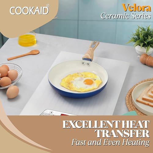 COOKAID Ceramic Frying Pan 1.5 Litre 24cm | Velora Fry Pan Non Stick Coating | Aluminium OmlettePan Steel Cookware Fish-Pan for Cooking | Cooktops Home/Kitchen FryPans | ISI Certified | Easy to Clean - Image 3