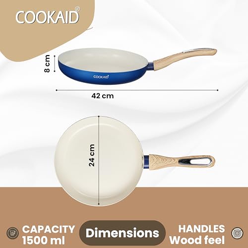 COOKAID Ceramic Frying Pan 1.5 Litre 24cm | Velora Fry Pan Non Stick Coating | Aluminium OmlettePan Steel Cookware Fish-Pan for Cooking | Cooktops Home/Kitchen FryPans | ISI Certified | Easy to Clean - Image 2